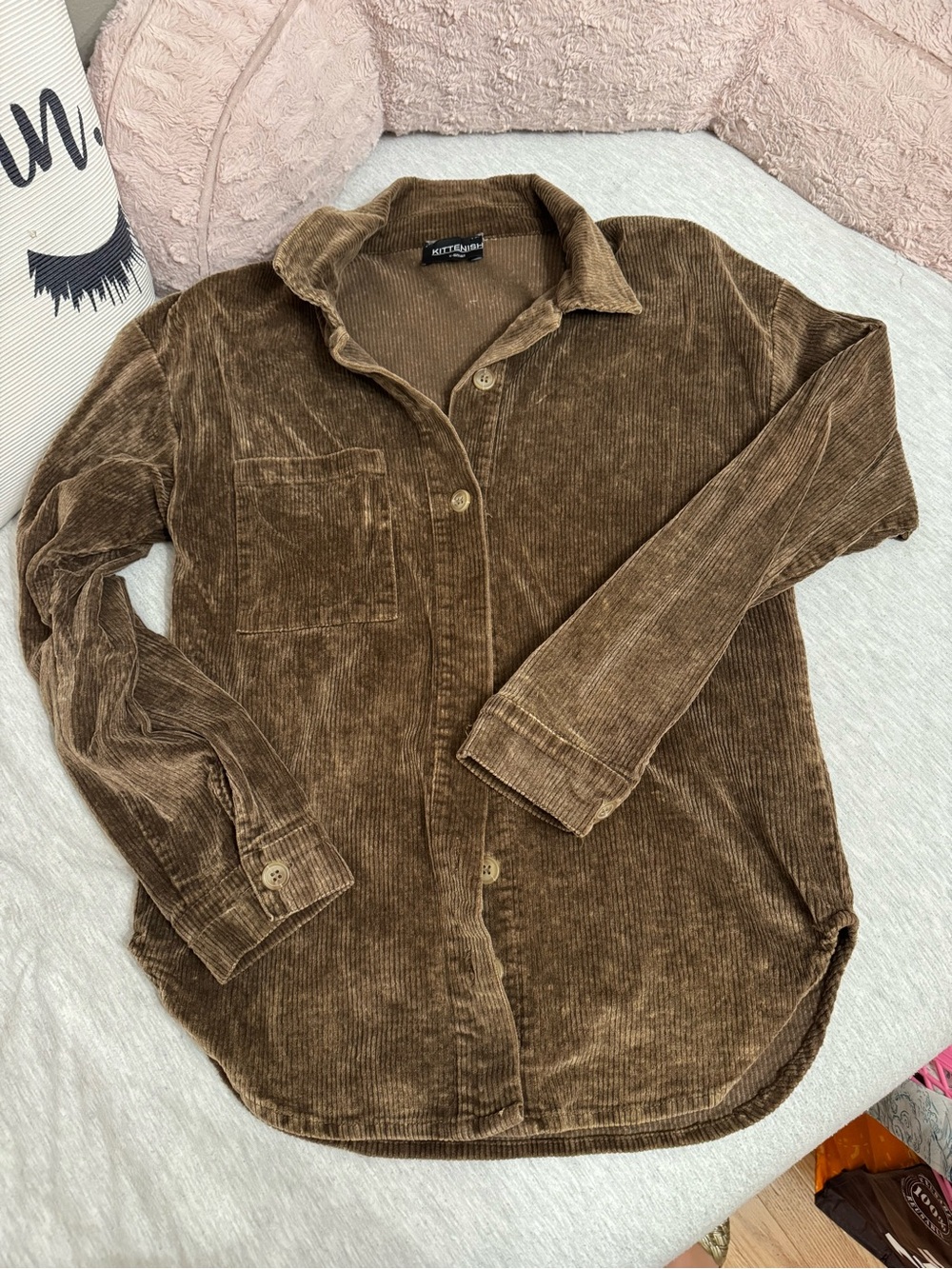 Kittenish Brown Corduroy Lightweight Button-Up Jacket